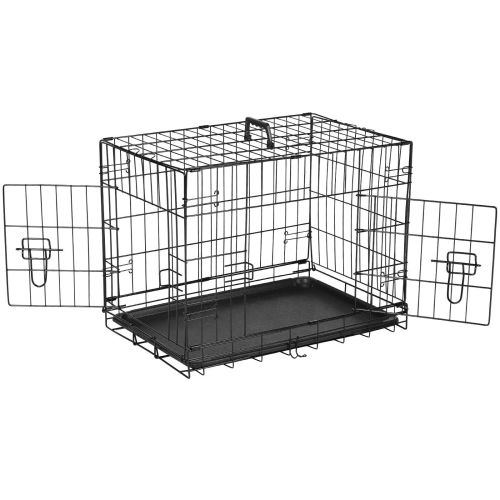 Dog Crate with Divider Panel,30 Inch Double Door Folding Metal Wire Dog Cage with Plastic Leak-Proof Pan Tray, Pet Kennel for Indoor Dog Crate with Divider Panel,30 Inch Double Door Folding Metal Wire Dog Cage with Plastic Leak-Proof Pan Tray, Pet Kennel for Indoor